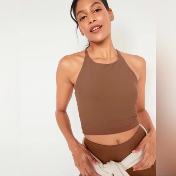 Old Navy Light Support PowerSoft Longline Sports Bra Brown Size XL - Picture 1 of 7